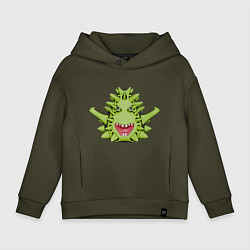 Толстовка оверсайз детская Cartoon monster with spikes green, цвет: хаки