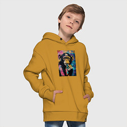 Толстовка оверсайз детская Cute monkey, цвет: горчичный — фото 2