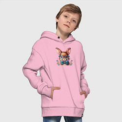 Толстовка оверсайз детская Кролик мальчик в очках, цвет: светло-розовый — фото 2