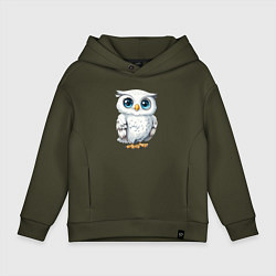 Толстовка оверсайз детская Белая сова с голубыми глазами, цвет: хаки