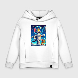 Толстовка оверсайз детская Космонавты Том и Джерри, цвет: белый