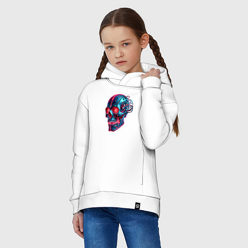 Детское худи оверсайз Metal cyber skull - ai art / Белый – фото 3