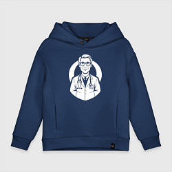 Толстовка оверсайз детская Врач с улыбкой и стетоскопом, цвет: тёмно-синий