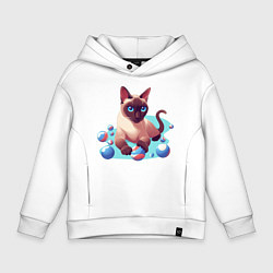 Толстовка оверсайз детская Синеглазый кот, цвет: белый
