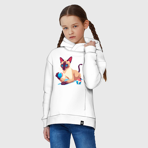 Детское худи оверсайз Игривый сиамский котик / Белый – фото 3