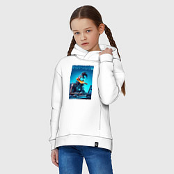 Толстовка оверсайз детская Киборг Даффи Дак сидит за ноутом - киберпанк, цвет: белый — фото 2