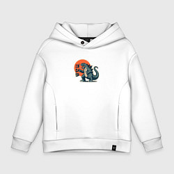 Толстовка оверсайз детская Годзилла и восходящее солнце, цвет: белый