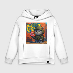 Толстовка оверсайз детская Кот в бронежилете с пончиком, цвет: белый