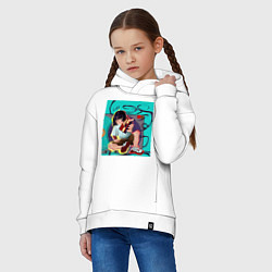 Толстовка оверсайз детская Мультяшная Хип-хоп девушка с касетой - ретро anime, цвет: белый — фото 2