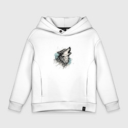Толстовка оверсайз детская Скетч Волк, цвет: белый