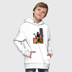 Толстовка оверсайз детская Индеец с томагавком поп-арт, цвет: белый — фото 2