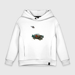 Толстовка оверсайз детская Летающий автомобиль, ретроутуризм, цвет: белый