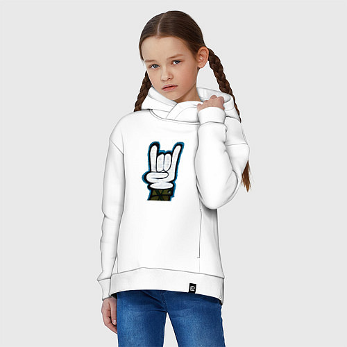 Детское худи оверсайз Знак рок-н-рол на стене / Белый – фото 3