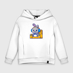 Толстовка оверсайз детская Кролик геймер, цвет: белый