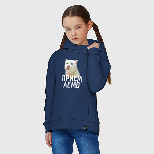 Детское худи оверсайз Приемлемо котик / Тёмно-синий – фото 3