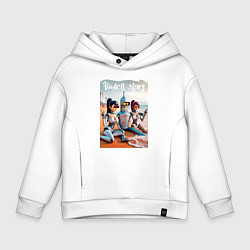 Толстовка оверсайз детская Бендер с двумя подругами на летнем пляже, цвет: белый