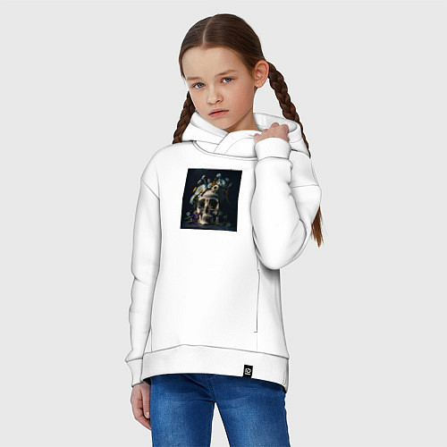 Детское худи оверсайз Череп мрачный в цветах / Белый – фото 3