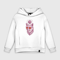 Толстовка оверсайз детская Лиса в очках с диско-шаром, цвет: белый