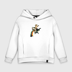 Толстовка оверсайз детская Кот верхом на акуле, цвет: белый