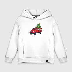 Толстовка оверсайз детская Машина с новогодней ёлкой и подарками, цвет: белый