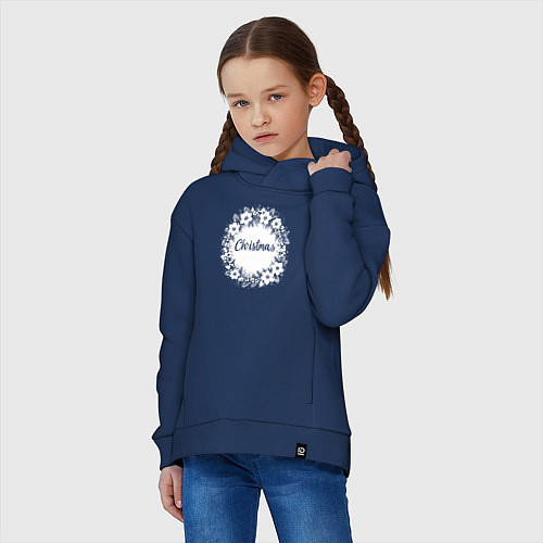 Детское худи оверсайз Рождественский зимний венок / Тёмно-синий – фото 3
