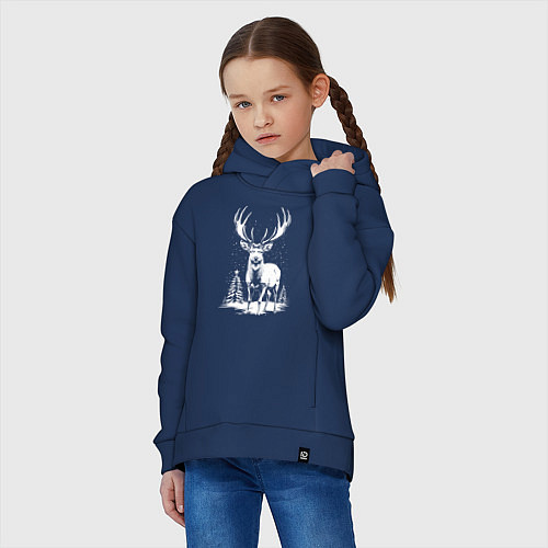 Детское худи оверсайз Зимний олень / Тёмно-синий – фото 3