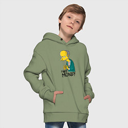 Толстовка оверсайз детская Mr. Burns: I get money, цвет: авокадо — фото 2