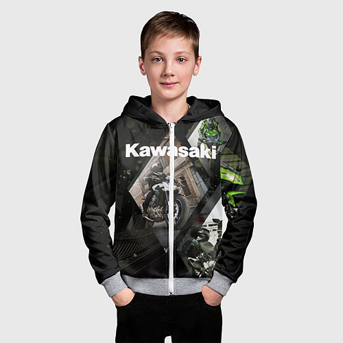 Детская толстовка на молнии Kawasaky / 3D-Меланж – фото 3