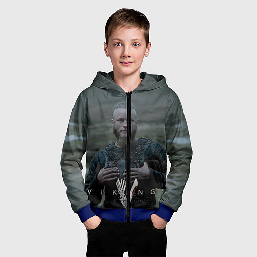 Детская толстовка на молнии Vikings: Ragnarr Lodbrok / 3D-Синий – фото 3