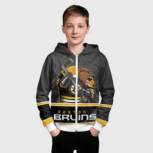 Детская толстовка на молнии Boston Bruins / 3D-Белый – фото 3