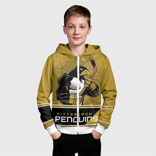 Детская толстовка на молнии Pittsburgh Penguins / 3D-Белый – фото 3