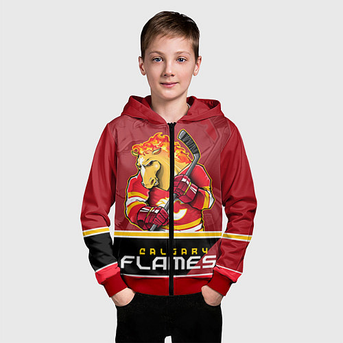 Детская толстовка на молнии Calgary Flames / 3D-Красный – фото 3