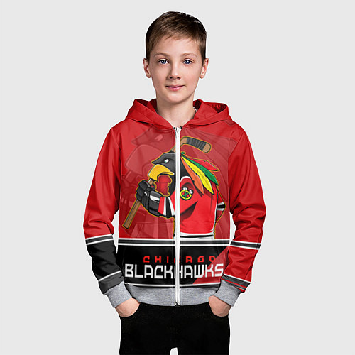 Детская толстовка на молнии Chicago Blackhawks / 3D-Меланж – фото 3