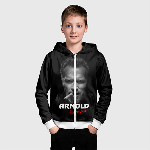Детская толстовка на молнии Arnold forever / 3D-Белый – фото 3