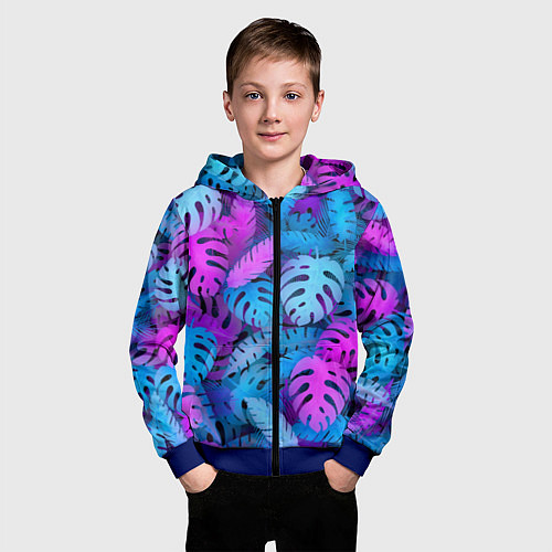 Детская толстовка на молнии Сине-розовые тропики / 3D-Синий – фото 3