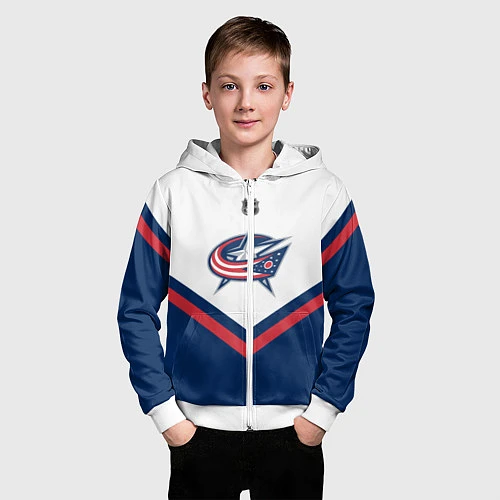 Детская толстовка на молнии NHL: Columbus Blue Jackets / 3D-Белый – фото 3