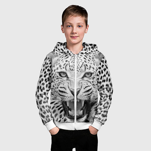 Детская толстовка на молнии Белый леопард / 3D-Белый – фото 3