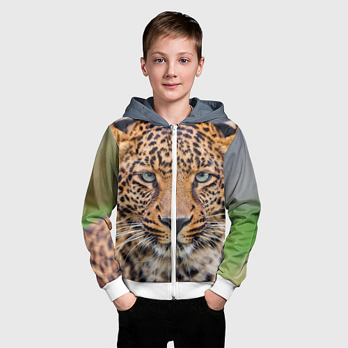 Детская толстовка на молнии Грустный леопард / 3D-Белый – фото 3