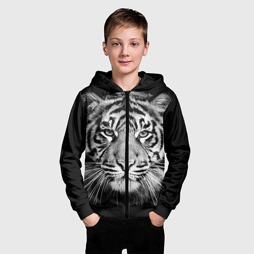 Детская толстовка на молнии Мордочка тигра / 3D-Черный – фото 3