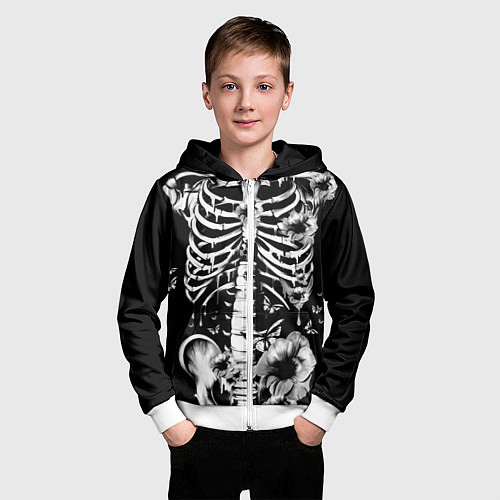 Детская толстовка на молнии Floral Skeleton / 3D-Белый – фото 3