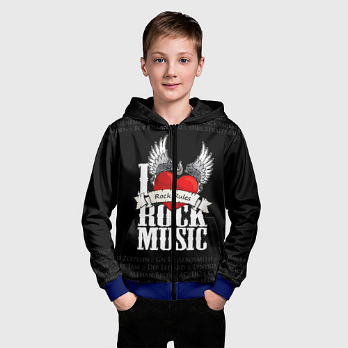 Детская толстовка на молнии I Love Rock Music / 3D-Синий – фото 3