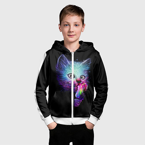 Детская толстовка на молнии Кот с мороженым / 3D-Белый – фото 3