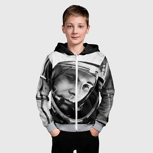Детская толстовка на молнии Гагарин космонавт / 3D-Меланж – фото 3