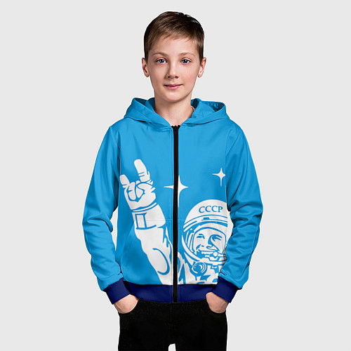 Детская толстовка на молнии Гагарин рокер / 3D-Синий – фото 3