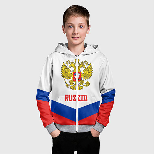 Детская толстовка на молнии Russia Hockey Team / 3D-Меланж – фото 3