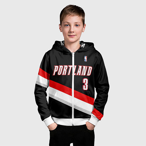 Детская толстовка на молнии Portland Trail Blazers 3 / 3D-Белый – фото 3