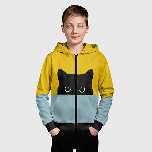 Детская толстовка на молнии Черная кошка / 3D-Черный – фото 3
