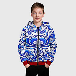 Толстовка на молнии детская Роспись гжель, цвет: 3D-красный — фото 2