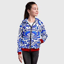 Толстовка на молнии детская Роспись гжель, цвет: 3D-красный — фото 2