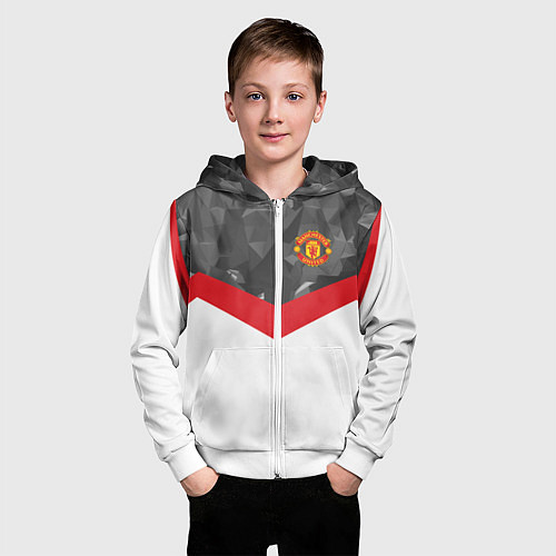 Детская толстовка на молнии Man United FC: Grey Polygons / 3D-Белый – фото 3